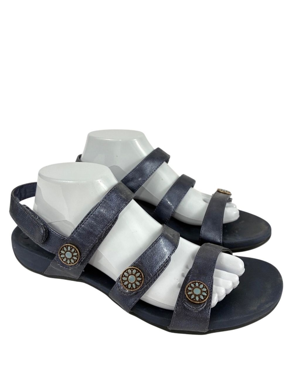 Vionic Cathy Blue Metallic Sandals 10 Strappy Turquoise Embellished Comfort Shoe